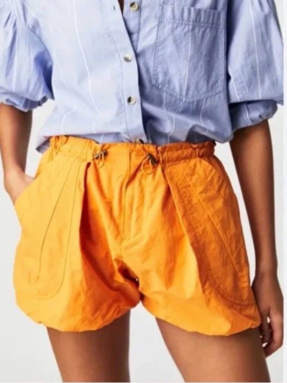 Free People Bright Orange Drawstring Bubble Shorts